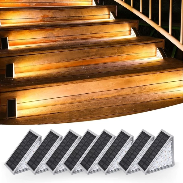 Norino Norino® 8 Adet Üçgen  Güneş Enerjisi ile Şarj Olan Dış Mekan Solar Basamak Köşe Lambası ürün görseli 1