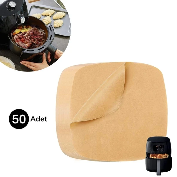 Norino 50 Adet Air Fryer Pişirme Kağıdı Tek Kullanımlık Yağ Su Geçirmez Yapışmaz Deliksiz Düz Kare Model ürün görseli 1