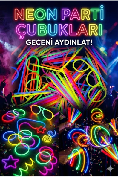 Norino 100 Adet Fosforlu Glow Stick Parti Seti | Bileklik, Kolye ve Eğlenceli Işık Çubukları ürün görseli 1