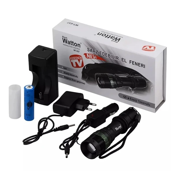 Norino Black Wt-037-şarjlı Zoomlu Acil Durum Feneri ürün görseli 1