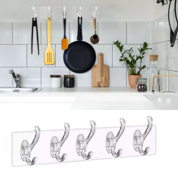 Norino Norino® 5'li Güçlü Yapışkanlı Şeffaf Duvar Askısı Banyo Mutfak Düzenleyici Pratik Askılık ürün görseli 1