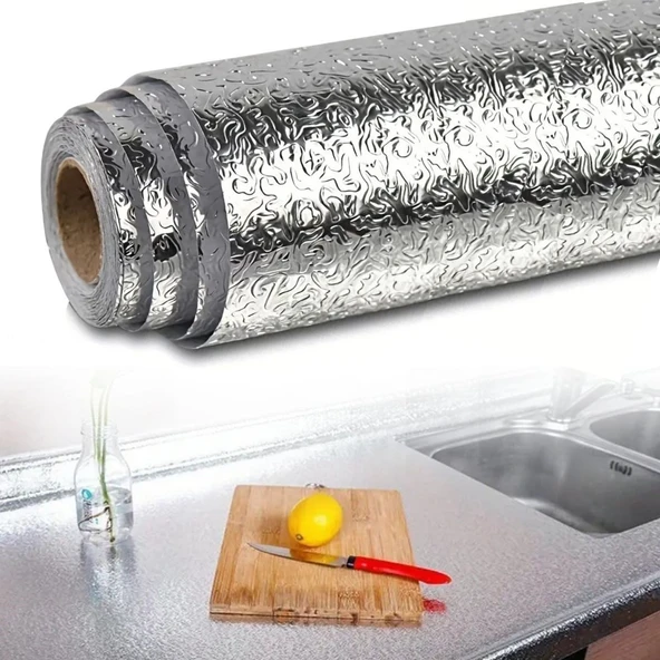 Norino Norino® Rulo Gümüş Alüminyum Folyo Duvar Kağıdı, Kendinden Yapışkanlı Raf İçi, Su Geçirmez Folyo  2 mt x 60 cm ürün görseli 1