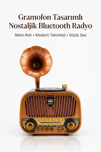 Norino Gramofon Tasarımlı Nostaljik Bluetooth Radyo Hoparlör Müzik Çalar ürün görseli 1