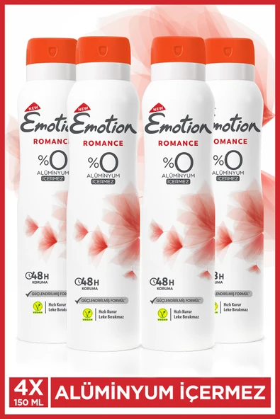 EMOTİON Romance Kadın Alüminyumsuz Vegan Deodorant 4x150 Ml Hızlı Kurur, Leke Bırakmaz ürün görseli 1