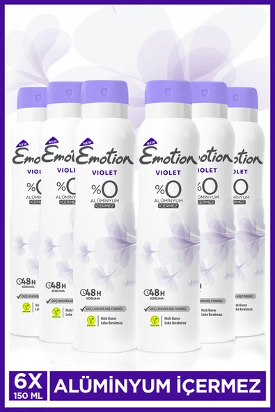 EMOTİON Violet Kadın Alüminyumsuz Vegan Deodorant 6x150ml Hızlı Kurur,Leke Bırakmaz ürün görseli 1