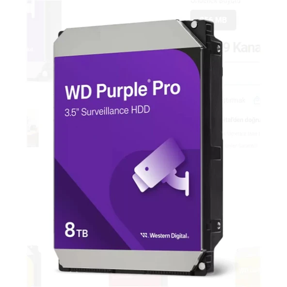 8 TB WD 3.5 PURPLE PRO SATA3 7200RPM 256MB 7/24 GUVENLIK WD8002PURP 3 YIL RESMI DIST GARANTILI ürün görseli 1