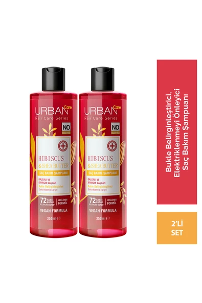 URBAN CARE Hibiscus & Shea Butter Kıvırcık ve Dalgalı Saçlara Özel Şampuan Set 2x350ml-sülfatsız-vegan ürün görseli 1
