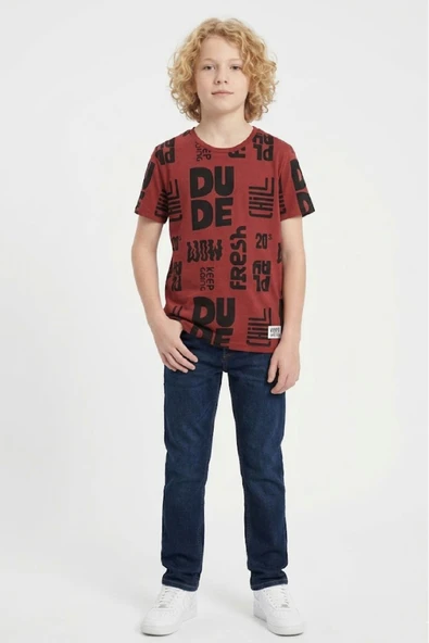 Erkek Çocuk Yazı Görselli - Geniş Kesim T-Shirt 8-12 Yaş 12557 ürün görseli 1