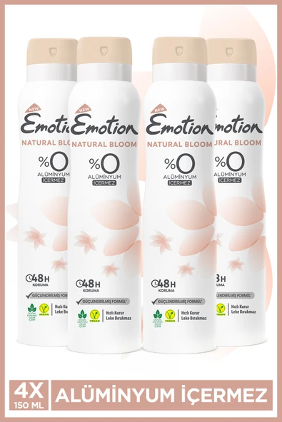 EMOTİON Natural Bloom Kadın Alüminyumsuz Vegan Deodorant 4x150 Ml Hızlı Kurur, Leke Bırakmaz ürün görseli 1