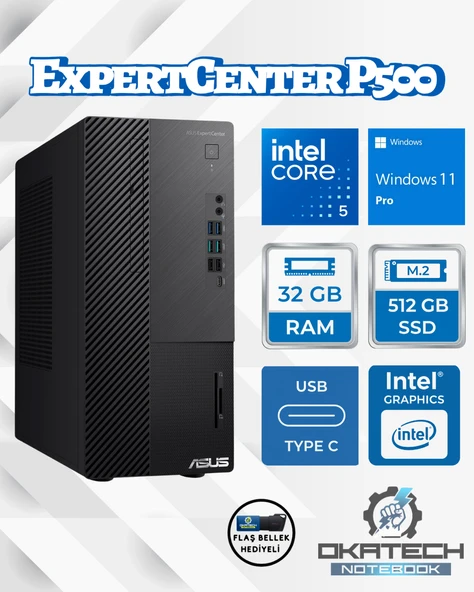 ASUS EXPERTCENTER P500MV-C52108512B0D11 CORE 5-210H 32GB RAM DDR5 1 TB SSD WİN11PRO MASAÜSTÜ BİLGİSAYAR ürün görseli 1