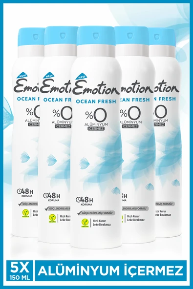 EMOTİON Ocean Fresh Kadın Alüminyumsuz Vegan Deodorant 5x150 Ml Hızlı Kurur, Leke Bırakmaz ürün görseli 1