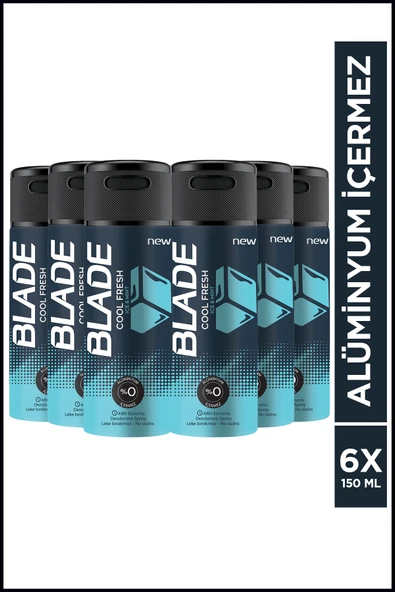 BLADE Cool Fresh Erkek Alüminyumsuz Deodorant 6x150ml Hızlı Kurur,Leke Bırakmaz ürün görseli 1