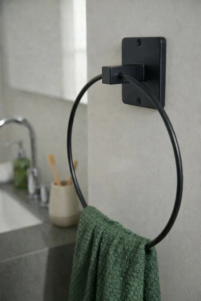 Yapışkanlı Siyah Halka Havluluk Duvar Tipi Delme Gerektirmez Banyo Havlu Askılığı S-102 KTS ürün görseli 1