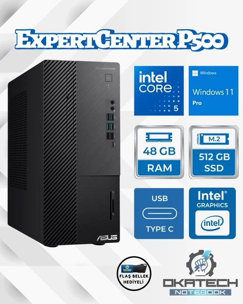 ASUS EXPERTCENTER P500 CORE 5-210H 48GB RAM DDR5 512GB SSD WİN11PRO MASAÜSTÜ BİLGİSAYAR P500MV-C52108512B0DOKA16 ürün görseli 1