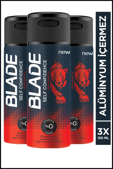 BLADE Self Confidence Erkek Alüminyumsuz Deodorant 3x150ml Hızlı Kurur,Leke Bırakmaz ürün görseli 1