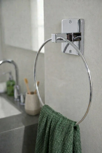Yapışkanlı Krom Halka Havluluk Duvar Tipi Delme Gerektirmez Banyo Havlu Askılığı S-102 KTK ürün görseli 1