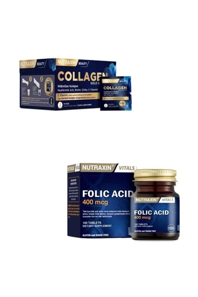 Nutraxin Collagen 30 Saşe 10000 Mg + Folik Asit Takviyesi 400 Mcg 100 Tablet ürün görseli 1