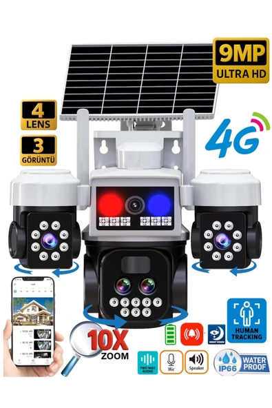 O-KAM 3 LENS 3 KAMERA 10X OPTİK ZOOM 4G GÜNEŞ ENERJİ SOLAR PTZ KAMERA( Kutuda Hafıza Kartı YOKTUR ) ürün görseli 1