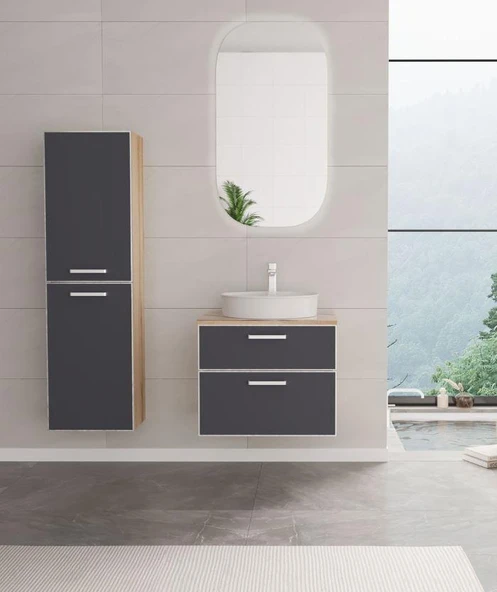 Orka Salerno 60 cm Mat Antrasit Banyo Dolabı Takımı ve Boy Dolabı ürün görseli 1