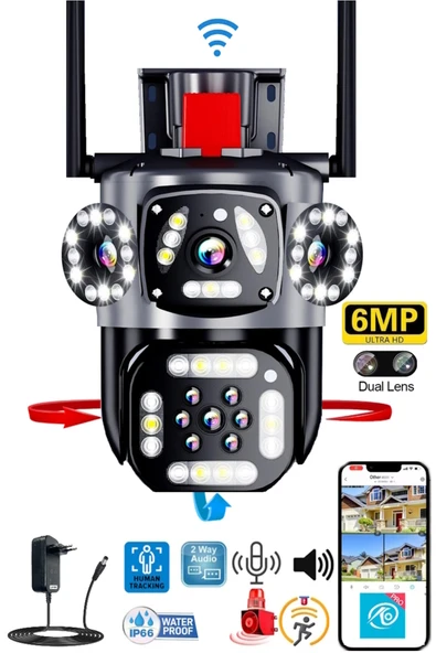 O-KAM 6mp Wifi Ptz Dual Lens Panoramik Açılı Güvenlik Kamerası ürün görseli 1
