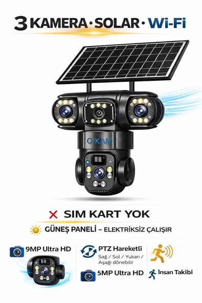 TRCharger 3 Kameralı Solar Güneş Enerjili WiFi Güvenlik Kamerası (SIM Kartsız) ürün görseli 1