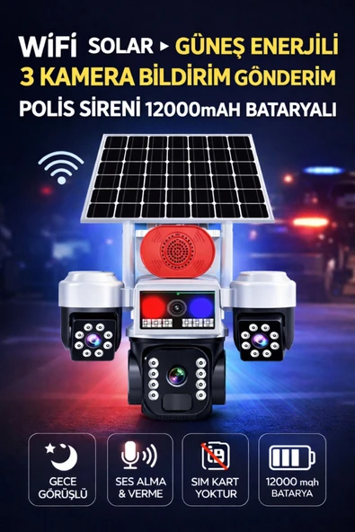 TRCharger 3 Kameralı Güneş Enerjili Wi-Fi Güvenlik Kamerası 15MP, 20m Hareket Algılama, Gece Görüş ürün görseli 1