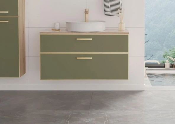 Orka Salerno 95 cm (Mat Sardunya) Banyo Dolabı (Alt Modül Lavabo) ürün görseli 1