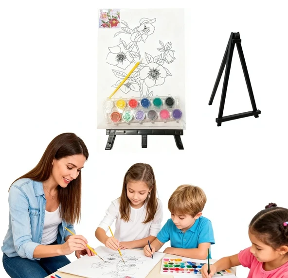 Çizimli Plastik Pres Tuval Seti 24 x 32 cm (Akrilik Boya + Fırça + Palet) ürün görseli 1