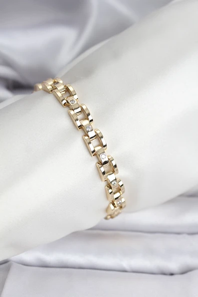 14K Gold Renk Kaplama Zirkon Taşlı CM Kadın Bileklik // XD-BB8117-ST ürün görseli 1