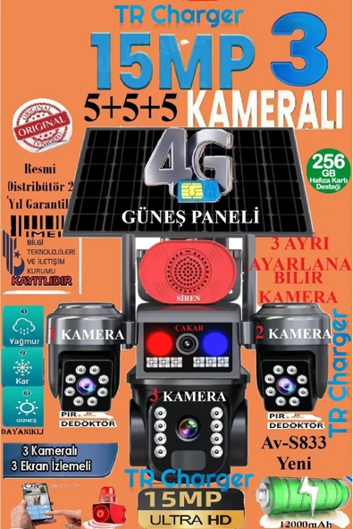 AVENİR 3 Kameralı 15MP Güvenlik Kamerası – Çift Yönlü Ses, Polis Çakarlı, Kişi Algılama TR Charger ürün görseli 1