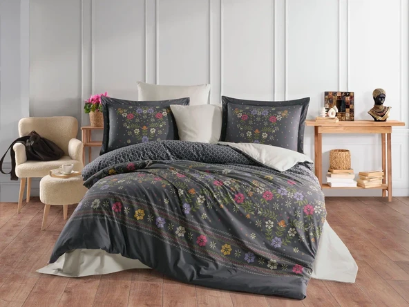 Hobby Çift Kişilik Poplin Nevresim Clarice Gri ürün görseli 1