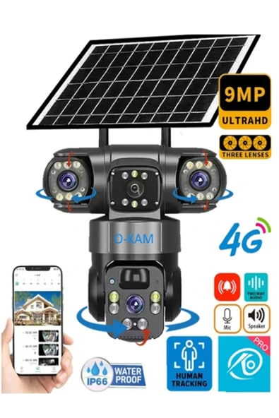 O-KAM 6060 9mp (3 3 3) Üç Kameralı Ultrahd 4g Güneş Enerjili Akıllı Güvenlik Kamerası ürün görseli 1