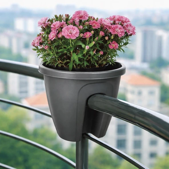 SY-5712 Opal Yuvarlak Balkon Küpeşte Saksı 7.5 Litre Antrasit 6 Adet - Resim 3