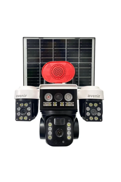 AVENİR AV-S463 4G Sim Kartlı Beyaz 3 Kameralı 6MP Güneş Panelli Solar PTZ Kamera ürün görseli 1