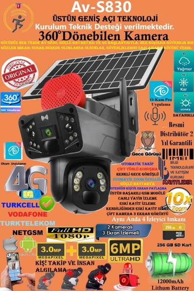 TRCharger Av-s830 Güneş Enerjili Sim Kartlı 4g 6mp Solar Güvenlik Kamerası,10x Zoom,360 Güçlü Batarya ürün görseli 1