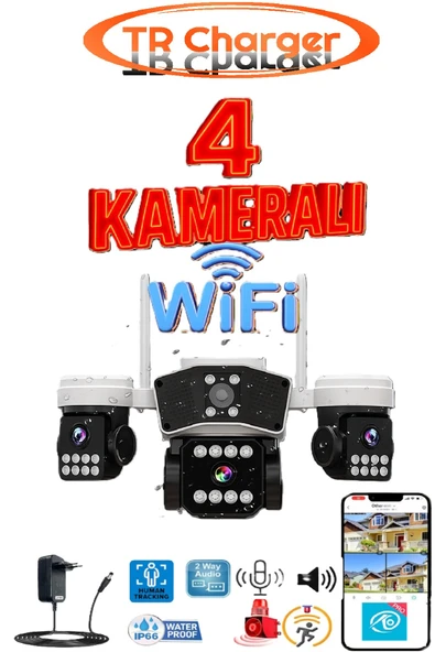 TRCharger Wifi 3 Lens 3 Akıllı Kameralı 9mp Güvenlik Kamera Yapay Zeka, Insan Algılama Uzaktan Izleme O-kam ürün görseli 1