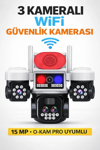 TRCharger 15MP 3 Kameralı 3 Ekran Ptz Wifi 3 Kamera Bildirim – Polis Çakarlı, Yapay Zeka, Renkli Gece Görüşü ürün görseli 1
