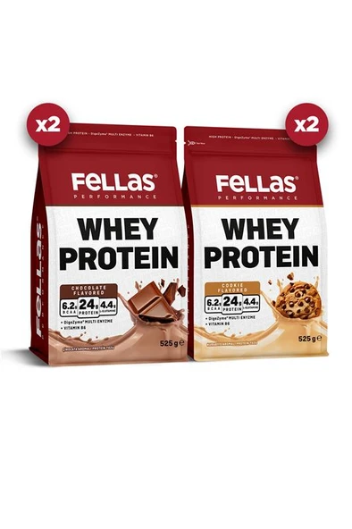 Whey Protein Tozu Çikolata Aromalı (525 g) x 2 + Whey Protein Tozu Kurabiye Aromalı (525 g) x 2 ürün görseli 1