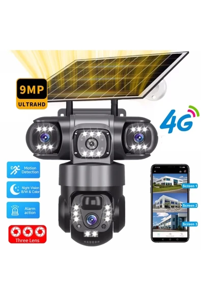 O-KAM 6060 9MP (3+3+3) Üç Kameralı UltraHD 4G Güneş Enerjili Akıllı Güvenlik Kamerası ürün görseli 1