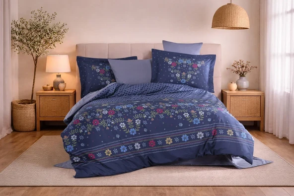 Hobby Çift Kişilik Poplin Nevresim Clarice Lacivert ürün görseli 1