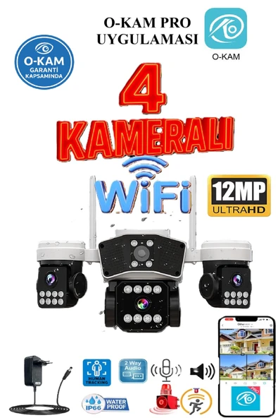 TRCharger 4 Kameralı 12MP WiFi Güvenlik Kamerası – Çift Yönlü Ses, Kişi Algılama, Yağmur & Kara Dayanıklı ürün görseli 1