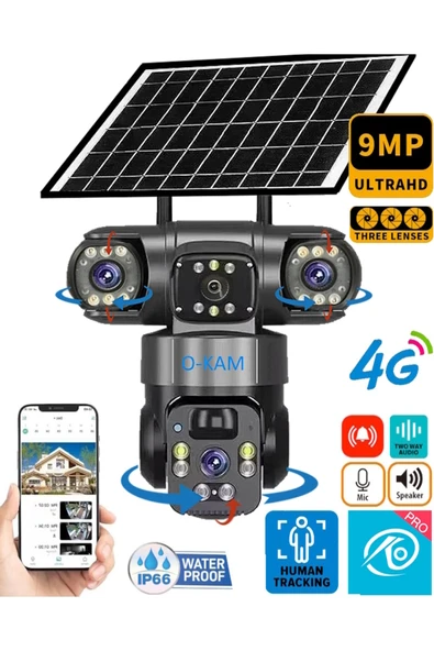 O-KAM PRO Ultimate Okam 6060 9mp (3+3+3) Üç Kameralı Ultra HD 4g Solar Akıllı Güvenlik Kamerası ürün görseli 1