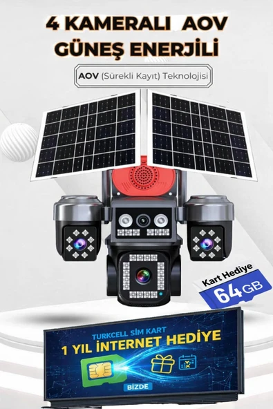 TRCharger 4 Kamera eSIM Çift Solar Güvenlik Kamerası AOV 7/24 Kayıt Türkcell Her Ay 10GB 1 Yıl Hediye Sim Kart ürün görseli 1