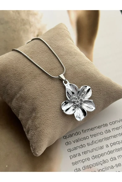 roshel Kadın Çelik Kolye Yılan Zincir | Çelik Çiçek Kolye Lotus Çelik Kolye Sevgililer Günü Hediyesi Gümüş ürün görseli 1