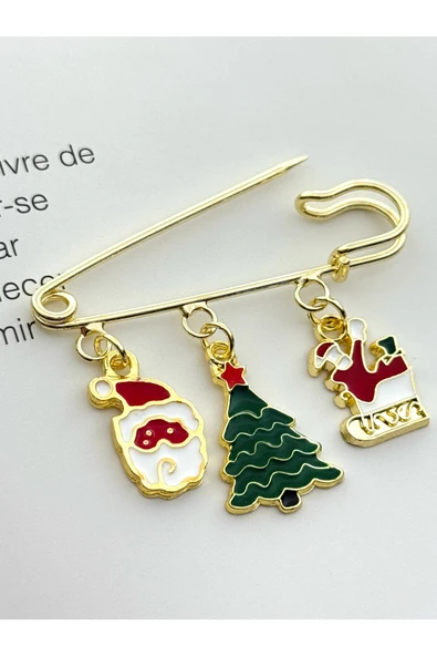 roshel Yılbaşı Temalı Broş İskoç İğnesi Noel Temalı Çengelli İğne Noel Baba Yılbaşı Ağacı Geyik Altın ürün görseli 1