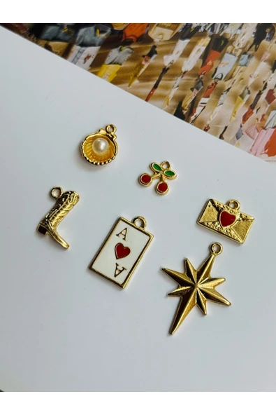 roshel 6 Adet Altın Kaplama Kolye Ucu Charm (6 adet Çelik Halka Gönderilmektedir) Altın ürün görseli 1