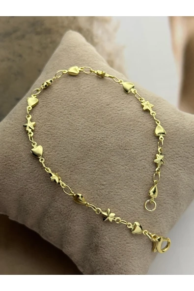 roshel Kayan Kalp Yıldız Gold Renk Bileklik Altın ürün görseli 1