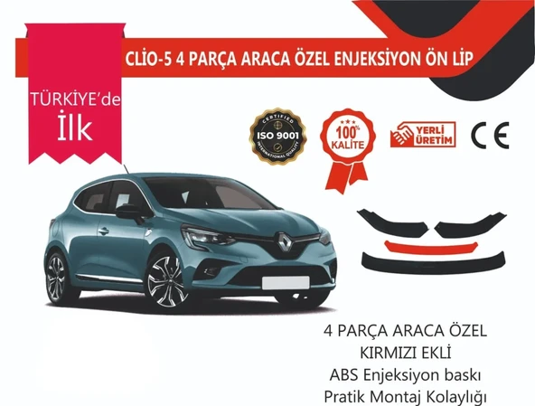 Renault Clio 5 2019 Sonrası  4 Parça Ön Lip Kırmızı ürün görseli 1