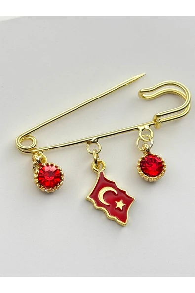 roshel Türk Bayrağı Temalı Broş İskoç İğnesi Yaka İğnesi Charmlı İğne Çengelli İğne Altın ürün görseli 1
