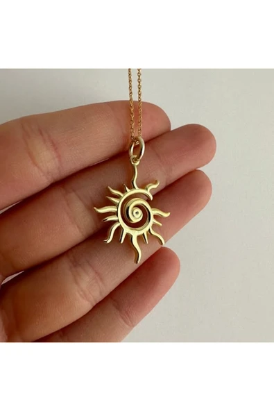 roshel Spiral Güneş Kolye Altın Kaplama Çelik 45 CM Altın ürün görseli 1